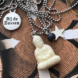 Ketting ballchain zilverkleurig met boeddha