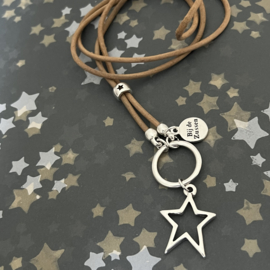 Ketting leer ‘nude’ met hanger ster