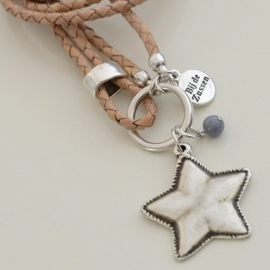 Ketting leer 'naturel' met bedel ster