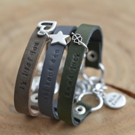 Armband plat leer met quote ik lief jou, jij bent een ster of good luck