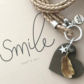 Ketting leer 'naturel' met leren hanger hart