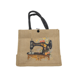 Jute tas met naaimachine incl. etui