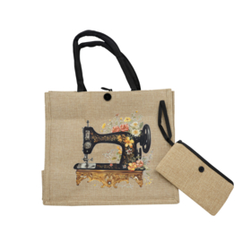 Jute tas met naaimachine incl. etui