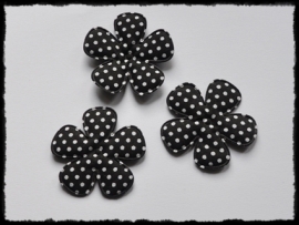 Katoenen polkadot bloemen, zwart - 4 stuks - 47mm.