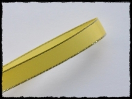 Satijnlint met zilver randje, geel - 9mm.