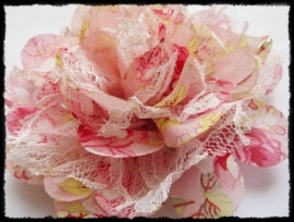 XXL-bloem - roze gebloemd met tule - 10 cm.