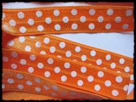 Elastisch band, oranje polkadot - 16 mm.