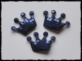 Kroontje met pailletten, donkerblauw - 4 stuks - 4 cm.