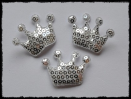 Kroontje met pailletten, zilver - 4 stuks - 4 cm.