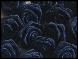 Satijnen roosjes, donkerblauw - 10 stuks