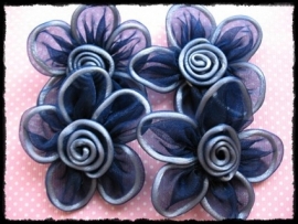 XL organza bloem, donkerblauw - 6 cm.