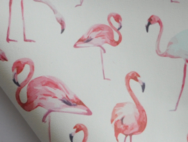 Lapje PU leer met flamingo, wit - 20 x 22 cm.