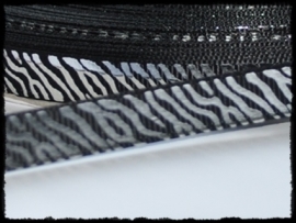 Grosgrain zwart / zilver zebraprint - 5meter