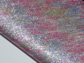 Lapje leer, glitter kleurenmix, roze/geel/blauw- 20 x 22cm.