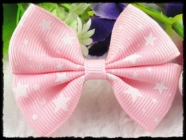 XL-strik - roze met witte sterren - 6 cm. - 2 stuks
