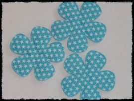 Katoenen bloemetjes, blauw met sterren - 4 stuks - 47mm