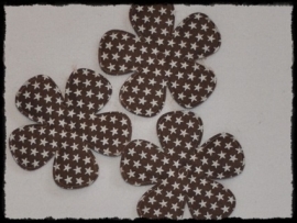 Katoenen bloemetjes, bruin met sterren - 4 stuks - 47mm