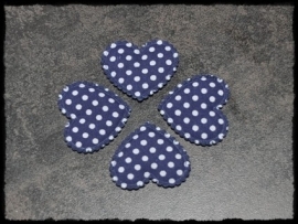 Donkerblauw polkadot hartje - 4 stuks - 3 x 3,5 cm.