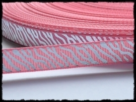 Grosgrain roze / zilver zebraprint - 5meter
