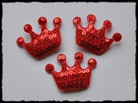 Kroontje met pailletten, rood - 4 stuks - 4 cm.