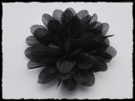 XL-bloem - chiffon met glitter, zwart - 65mm.