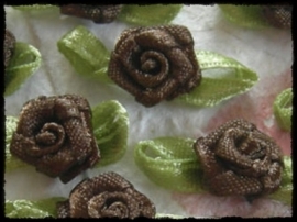 Roosje met blad klein, bruin - 10 stuks