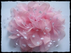 XXL-bloem met polkadot tule, roze - 11.5 cm.