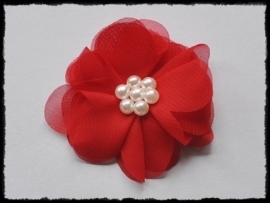 XL-bloem - chiffon met parels, rood - 6 cm.