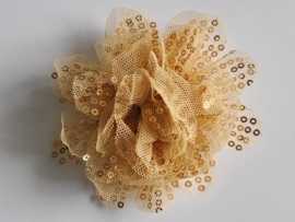 XXL-bloem tule met pailletten, goud - 9 cm.