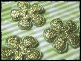 Glitterbloemetjes, groen - 4 stuks - 25mm.