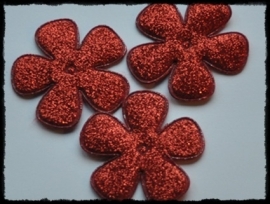 Glitterbloemen, rood - 4 stuks - 47mm