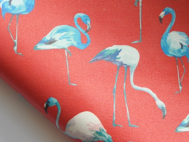 Lapje PU leer met flamingo, rood - 20 x 22 cm.