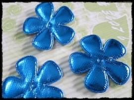 Satijnen bloemetjes, glimmend blauw - 4 stuks - 47mm.