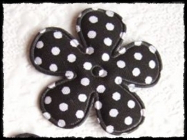 Katoenen bloemetje, zwart polkadot - 4 stuks - 3.5 cm.