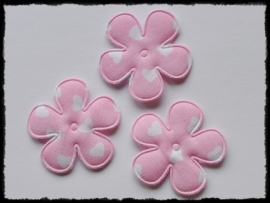 Katoenen bloemetjes, roze met hartjes - 4 stuks - 35mm.