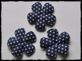 Katoenen bloemetjes, donkerblauw met sterren - 4 stuks - 47mm