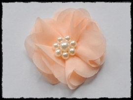 XL-bloem - chiffon met parels, zalm - 6 cm.