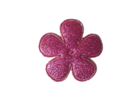 Glitter bloemetje, fuchsia - 4 stuks - 3,5 cm.