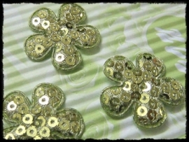 Pailletten bloemetje, groen - 4 stuks - 2,5 cm.