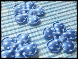 Satijnen bloemetjes, blauw polkadot - 4 stuks - 25mm