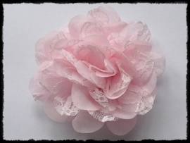 XXL-bloem met kant, roze - 10 cm.