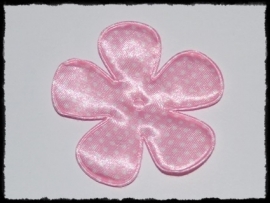 Satijnen bloem, roze polkadot - 2 stuks - 65mm.