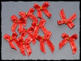Rood strikje met goud randje en kraaltjes - 4 stuks - 3 cm.