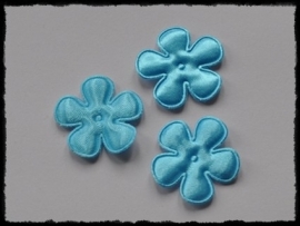 Satijnen bloemetjes, lichtblauw - 2.5 cm.