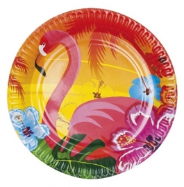 Luau/ Hawaii feestartikelen flamingo borden (6st)
