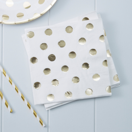 Pick & Mix feestartikelen - Polka Dot servetten goud/ wit (20st)