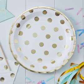 Pick & Mix feestartikelen - Polka Dot borden goud/ wit (8st)