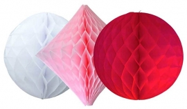 Honeycomb 3- delige set zalmroze /rood /wit