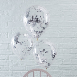 Confetti ballonnen zilver (5st)