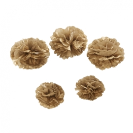 Pastel Perfection feestartikelen - Pompoms goud (5st)